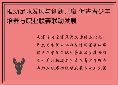 推动足球发展与创新共赢 促进青少年培养与职业联赛联动发展