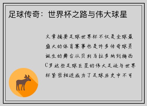 足球传奇：世界杯之路与伟大球星