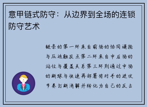 意甲链式防守：从边界到全场的连锁防守艺术